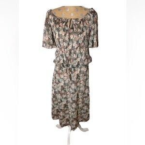 VTG Union Sue Brett Prairie Skirt Top Set Cottagecore Romantic Floral Sheer S